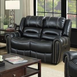 Black Leatherette with Nailhead Trim Reclining Loveseat